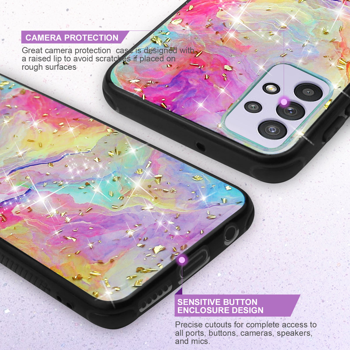 TJS "Minerva" Glitter TPU Phone Case for Samsung Galaxy A32 5G - Rainbow