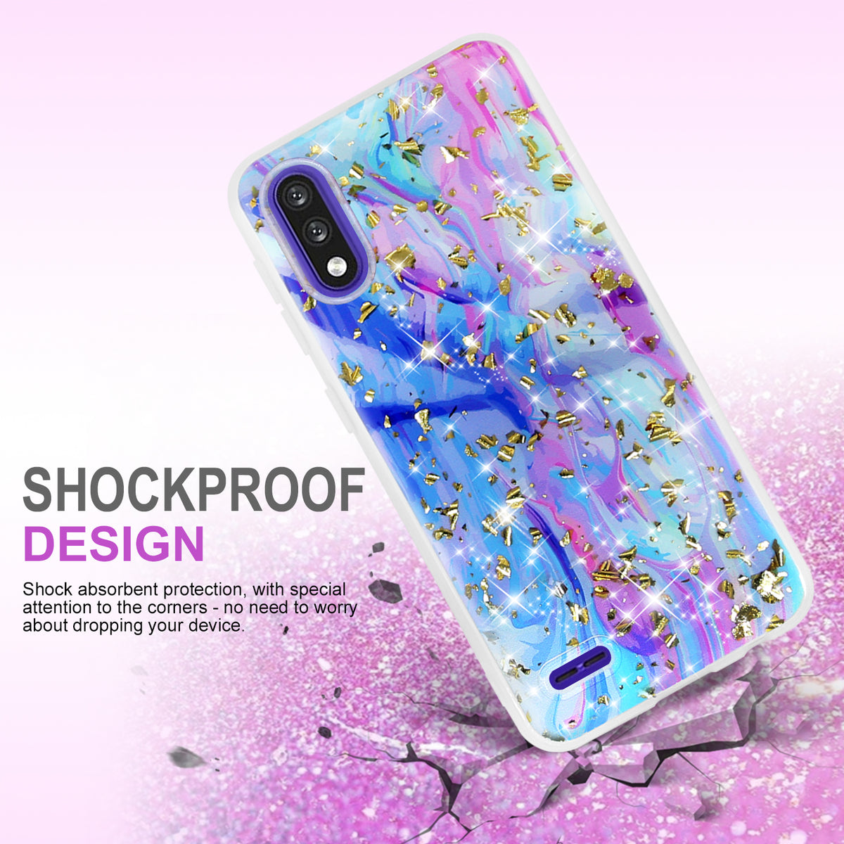 TJS "Minerva" Glitter TPU Phone Case for LG K22, LG K22+, LG K32 - Colorful Galaxy