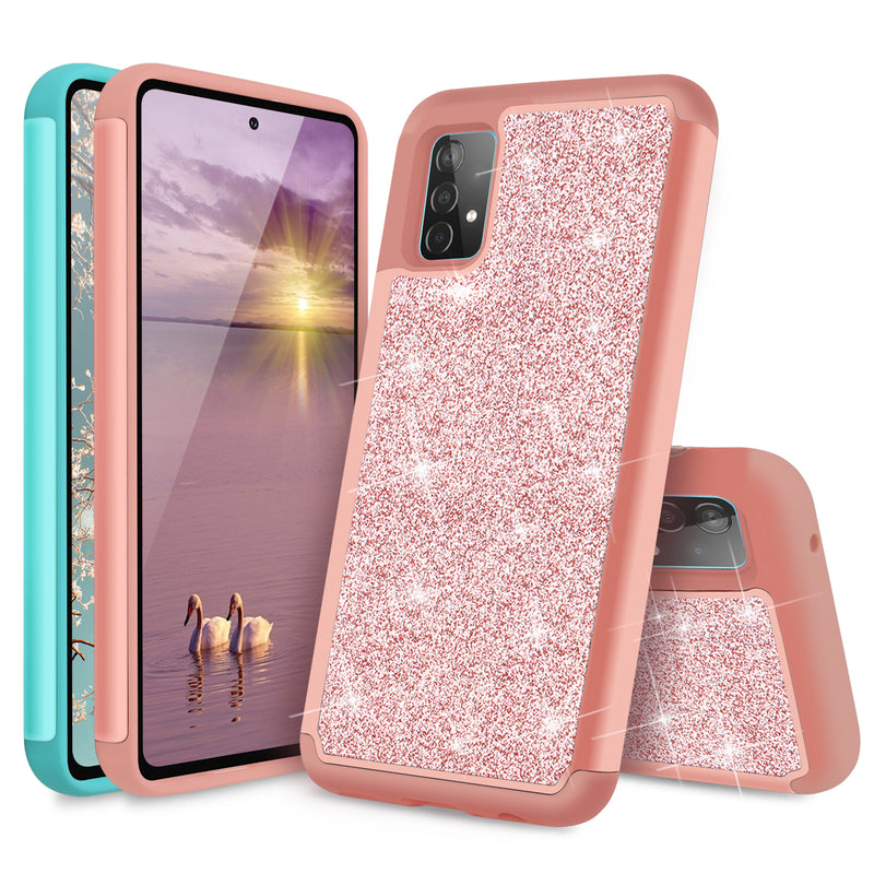 TJS "Sapphire" Hybrid Glitter Phone Case for Samsung Galaxy A52 5G