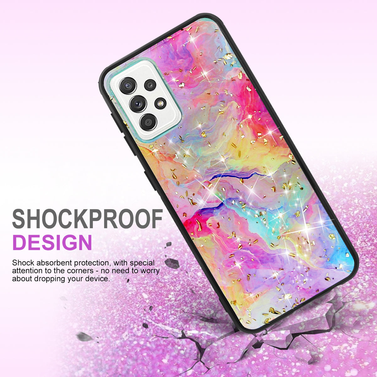 TJS "Minerva" Glitter TPU Phone Case for Samsung Galaxy A52 5G - Rainbow