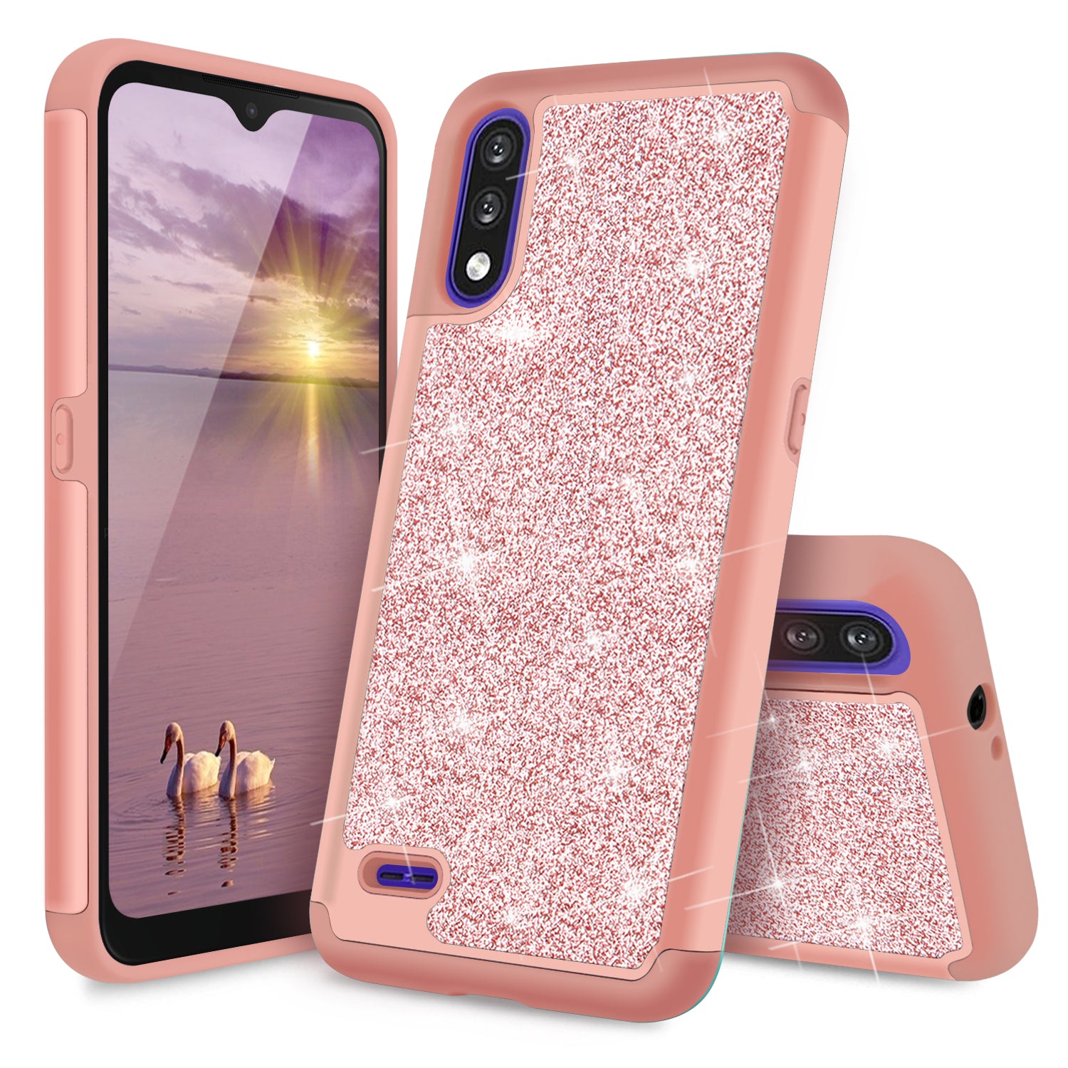 TJS "Sapphire" Hybrid Glitter Phone Case for LG K22, LG K22+, LG K32
