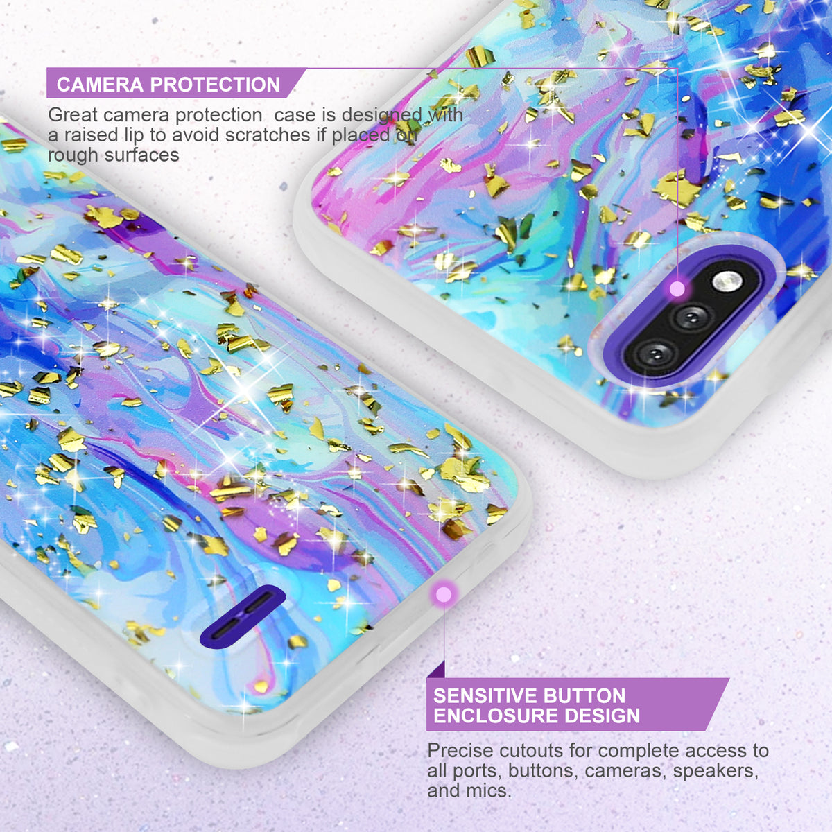 TJS "Minerva" Glitter TPU Phone Case for LG K22, LG K22+, LG K32 - Colorful Galaxy