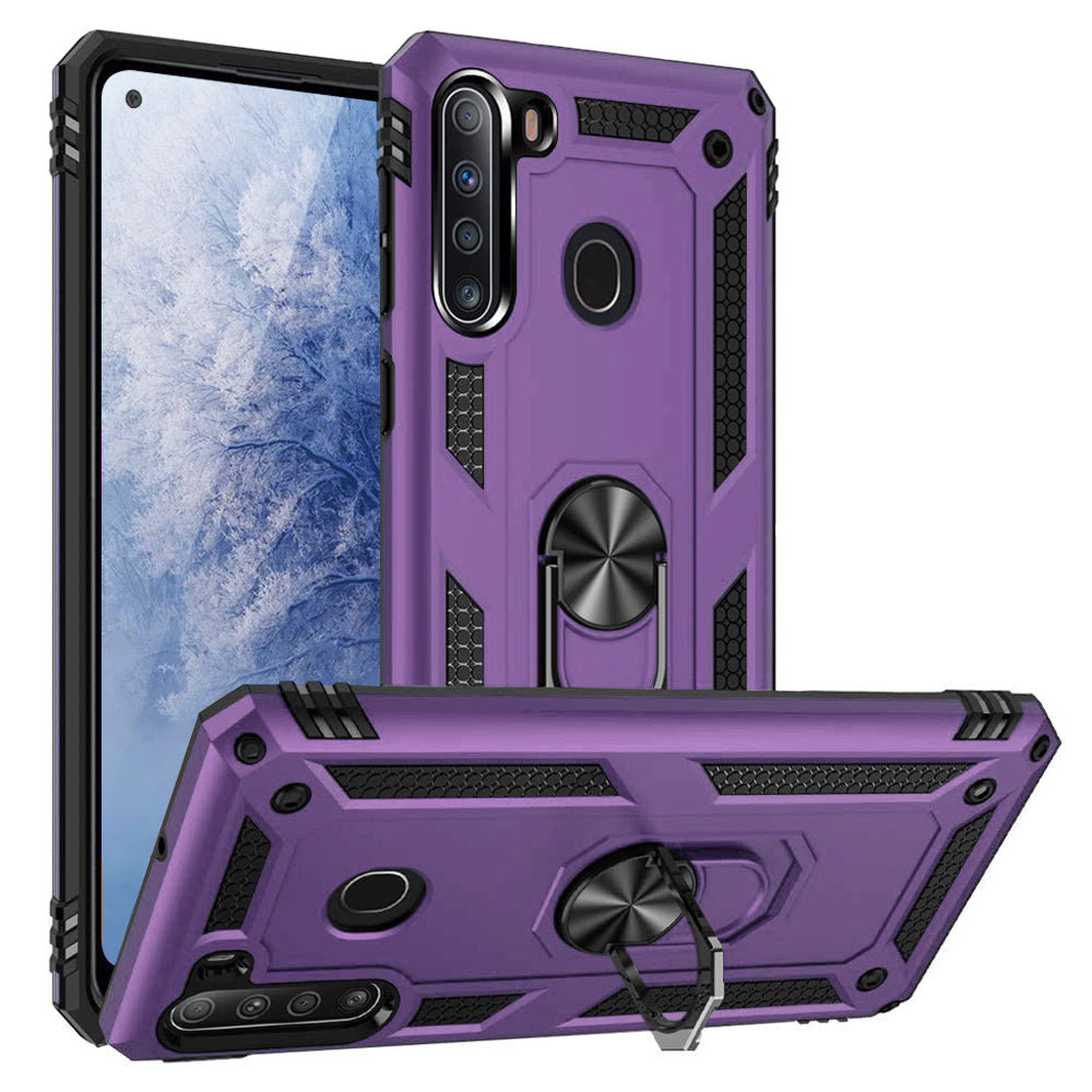 TJS "DuoGuard" Ring Kickstand Phone Case for Samsung Galaxy A21