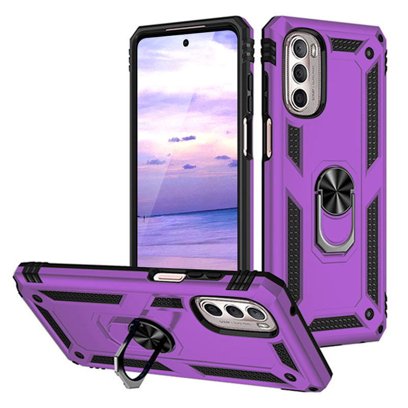 TJS "DuoGuard" Ring Kickstand Phone Case for Motorola G Stylus 5G 2022