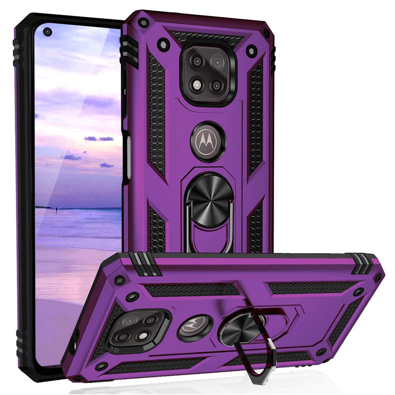 TJS "DuoGuard" Ring Kickstand Phone Case for Motorola G Power 2021