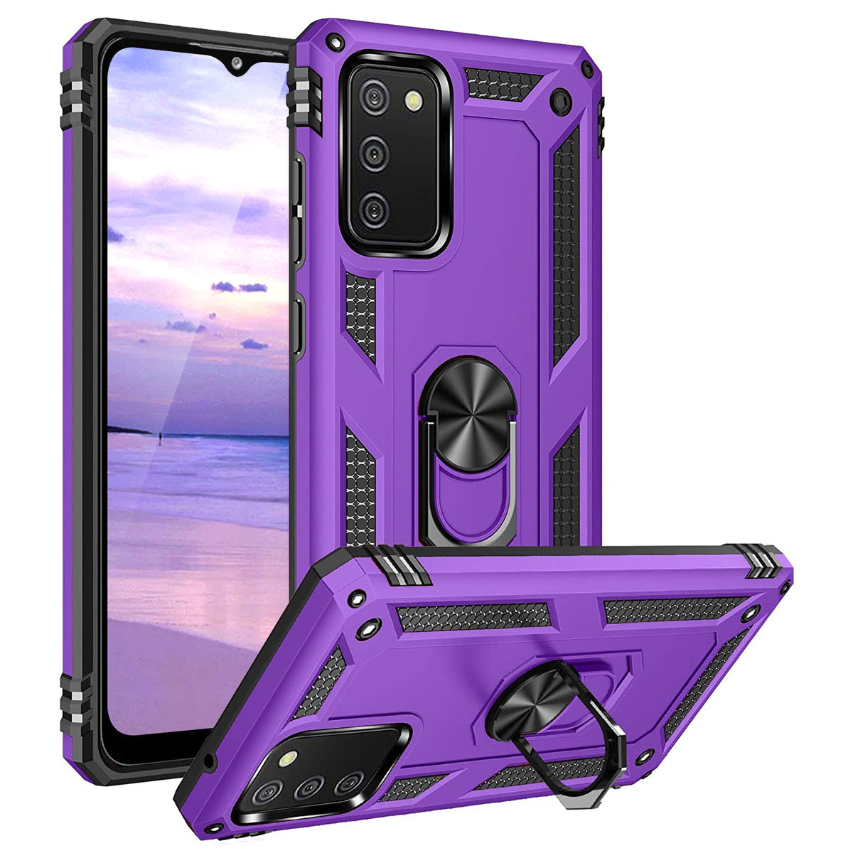 TJS "DuoGuard" Ring Kickstand Phone Case for Samsung Galaxy A02S