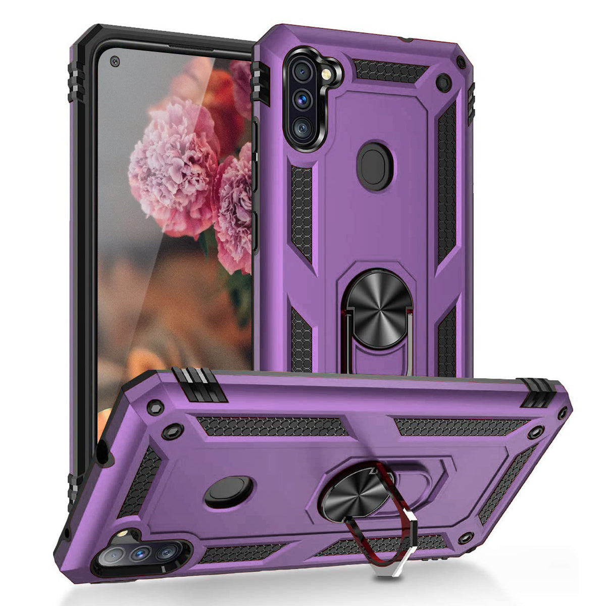 TJS "DuoGuard" Ring Kickstand Phone Case for Samsung Galaxy A11