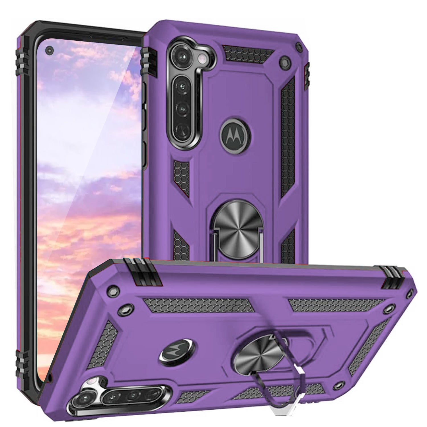 TJS "DuoGuard" Ring Kickstand Phone Case for Motorola Moto G Stylus 2020