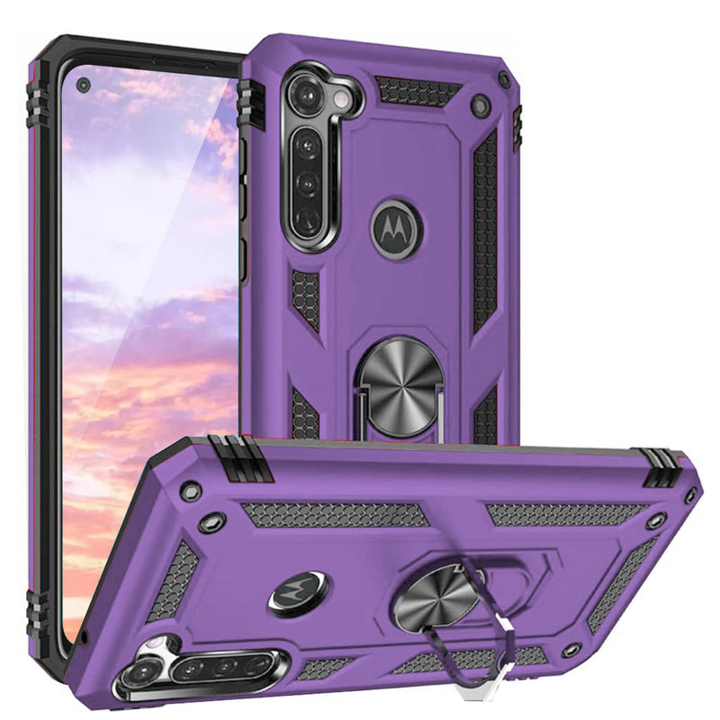 TJS "DuoGuard" Ring Kickstand Phone Case for Motorola Moto G Stylus 2020