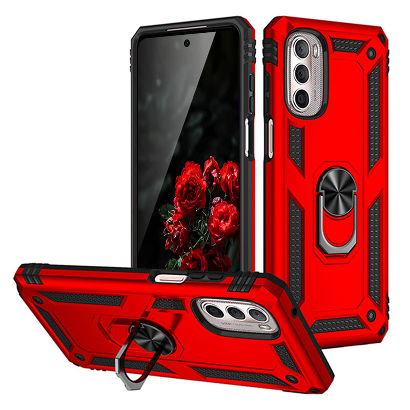 TJS "DuoGuard" Ring Kickstand Phone Case for Motorola G Stylus 5G 2022