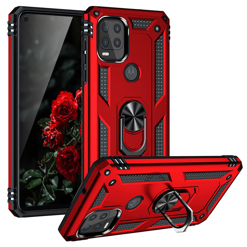 TJS "DuoGuard" Ring Kickstand Phone Case for Motorola G Stylus 5G 2021