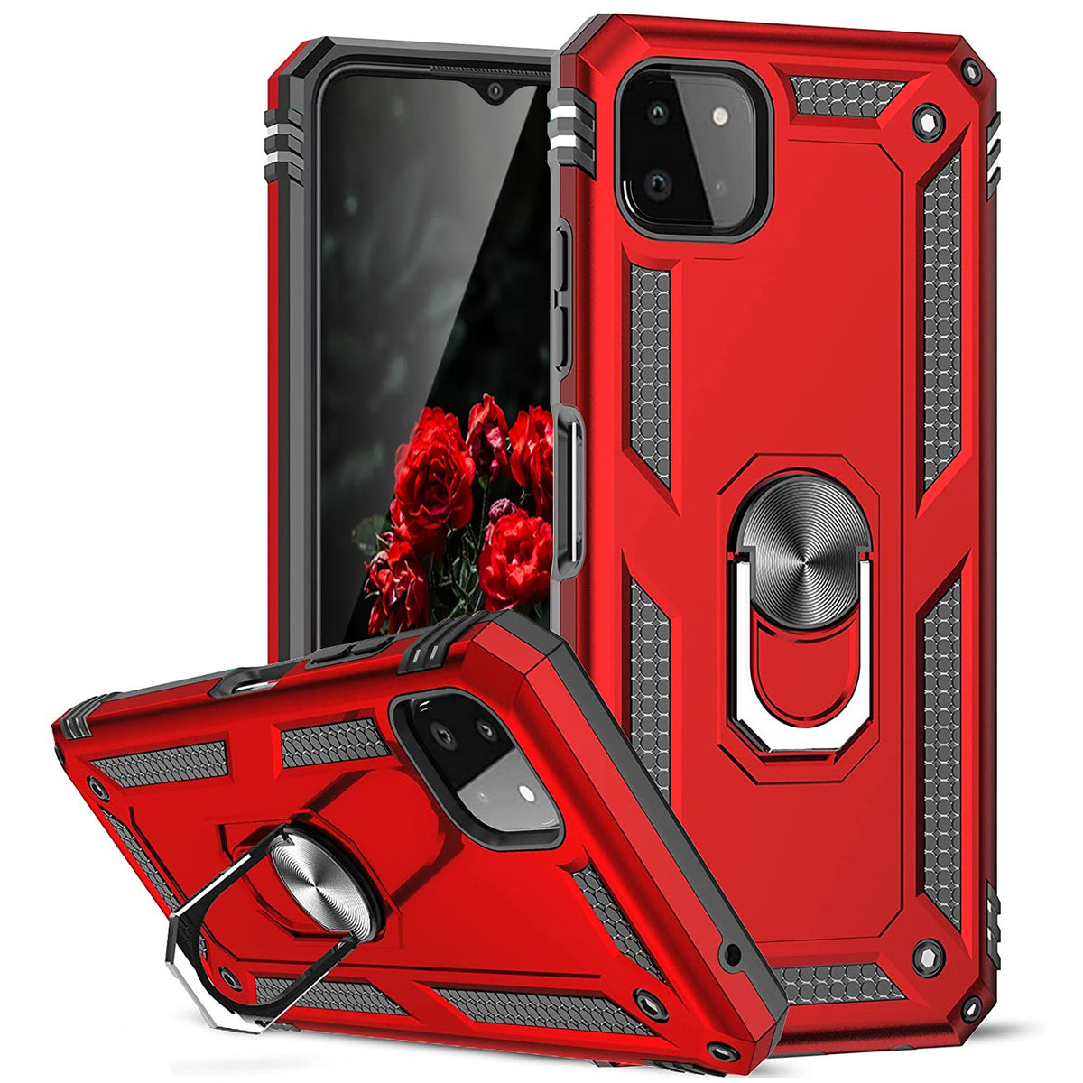 TJS "DuoGuard" Ring Kickstand Phone Case for Samsung Galaxy A22 5G