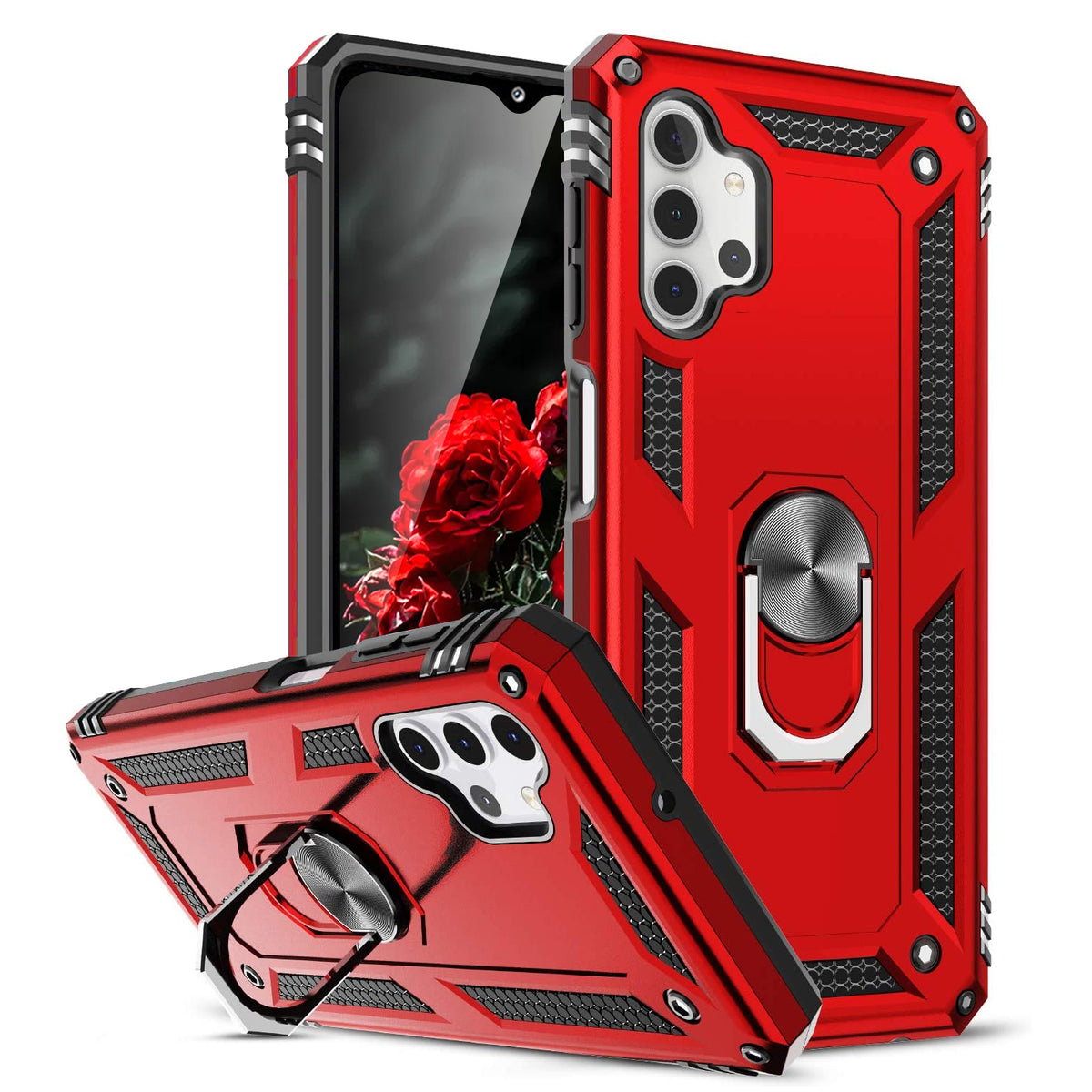 TJS "DuoGuard" Ring Kickstand Phone Case for Samsung Galaxy A32 5G