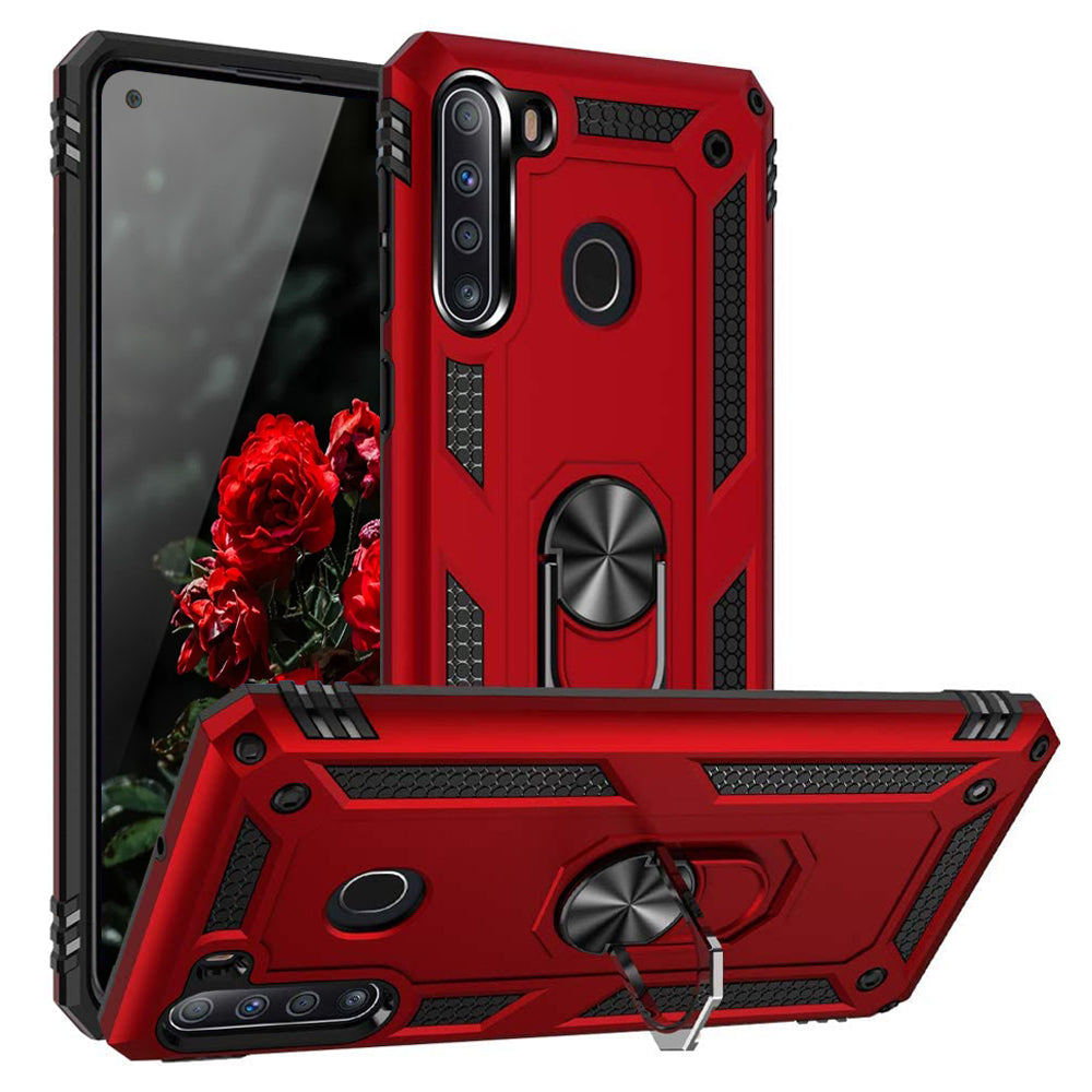 TJS "DuoGuard" Ring Kickstand Phone Case for Samsung Galaxy A21
