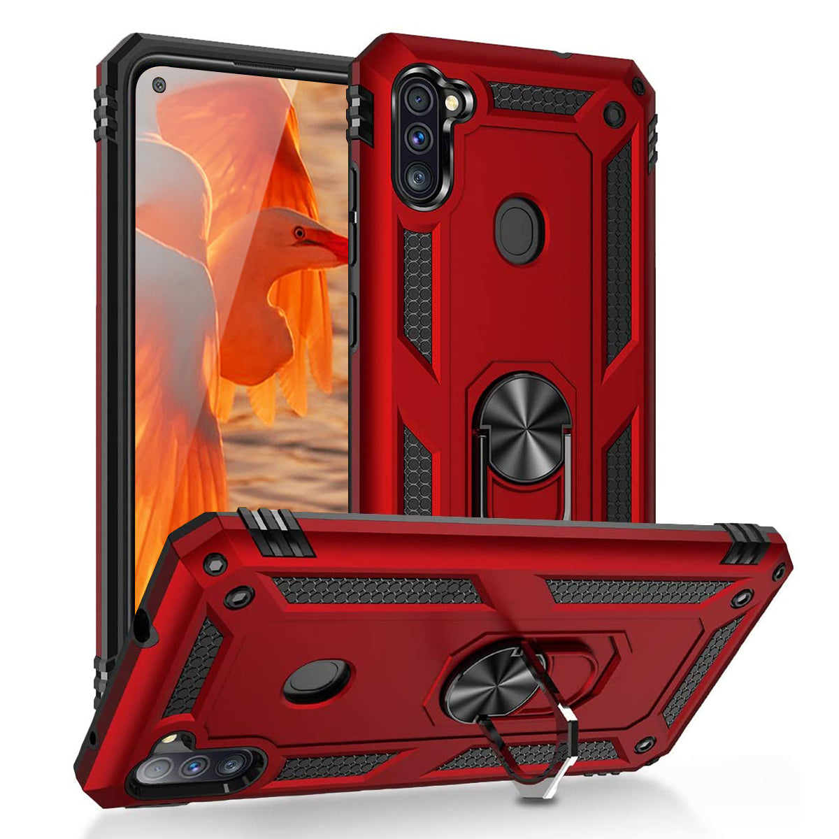 TJS "DuoGuard" Ring Kickstand Phone Case for Samsung Galaxy A11
