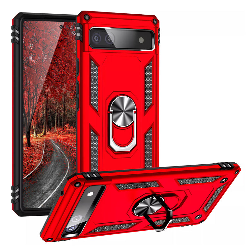 TJS "DuoGuard" Ring Kickstand Phone Case for Google Pixel 6A
