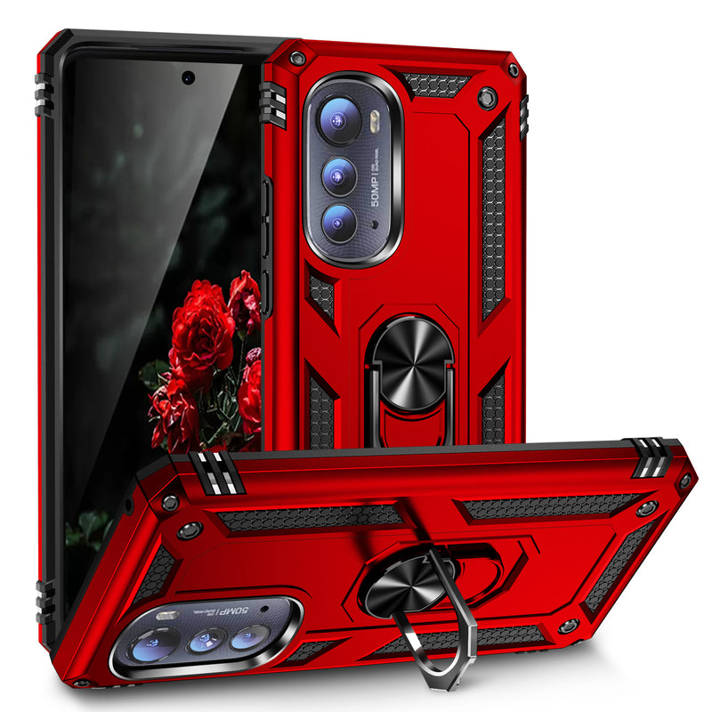 TJS "DuoGuard" Ring Kickstand Phone Case for Motorola Edge 5G 2022
