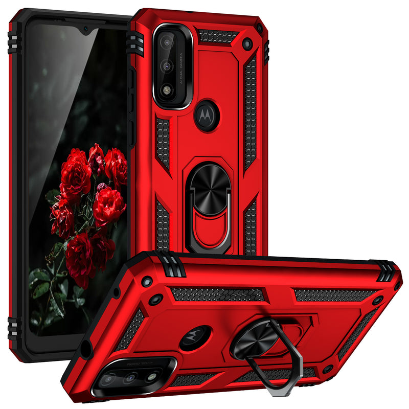 TJS "DuoGuard" Ring Kickstand Phone Case for Motorola G Pure 2021