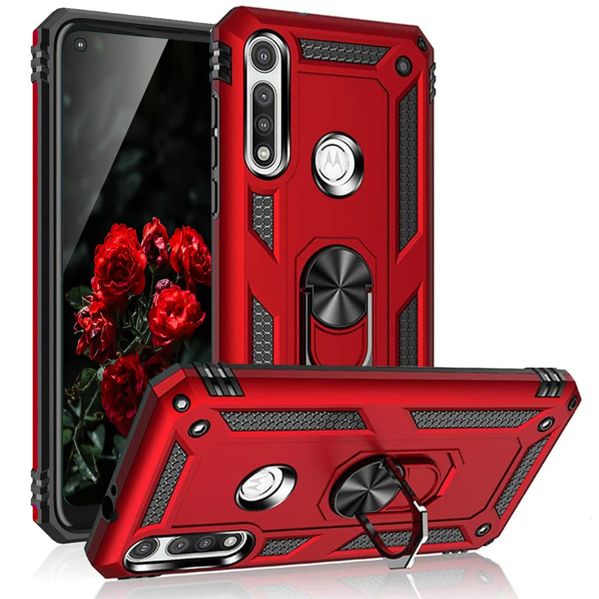 TJS "DuoGuard" Ring Kickstand Phone Case for Motorola Moto G Fast