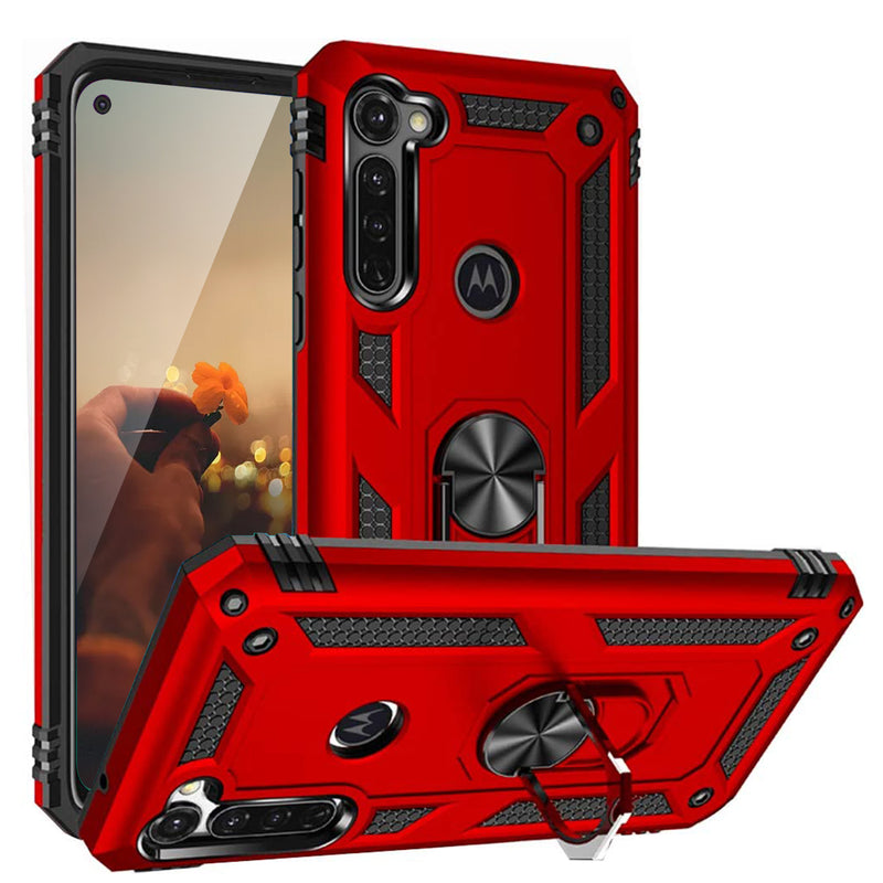 TJS "DuoGuard" Ring Kickstand Phone Case for Motorola Moto G Stylus 2020