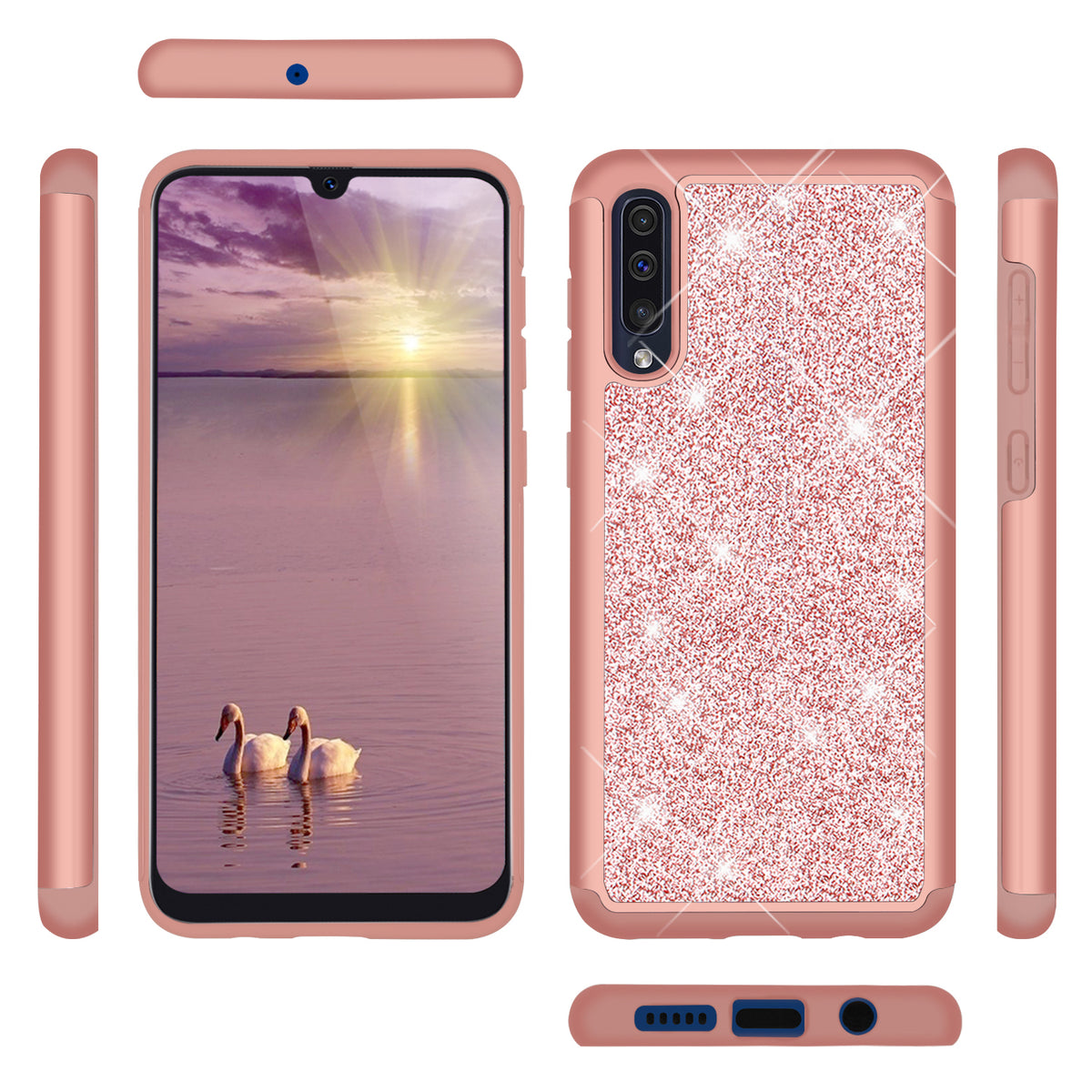 TJS "Sapphire" Hybrid Glitter Phone Case for Galaxy A50 - InfinityAccessories017