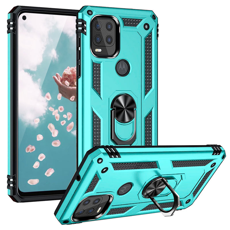 TJS "DuoGuard" Ring Kickstand Phone Case for Motorola G Stylus 5G 2021