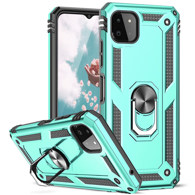 TJS "DuoGuard" Ring Kickstand Phone Case for Samsung Galaxy A22 5G