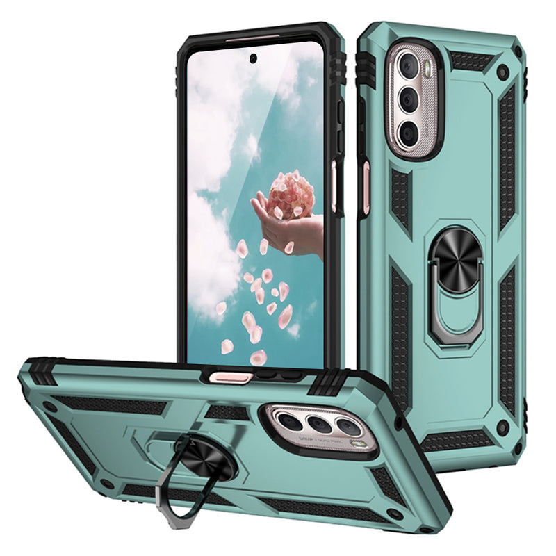 TJS "DuoGuard" Ring Kickstand Phone Case for Motorola G Stylus 5G 2022