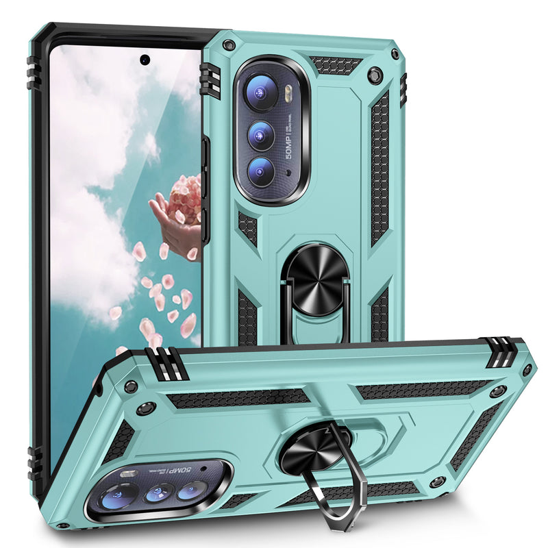 TJS "DuoGuard" Ring Kickstand Phone Case for Motorola Edge 5G 2022