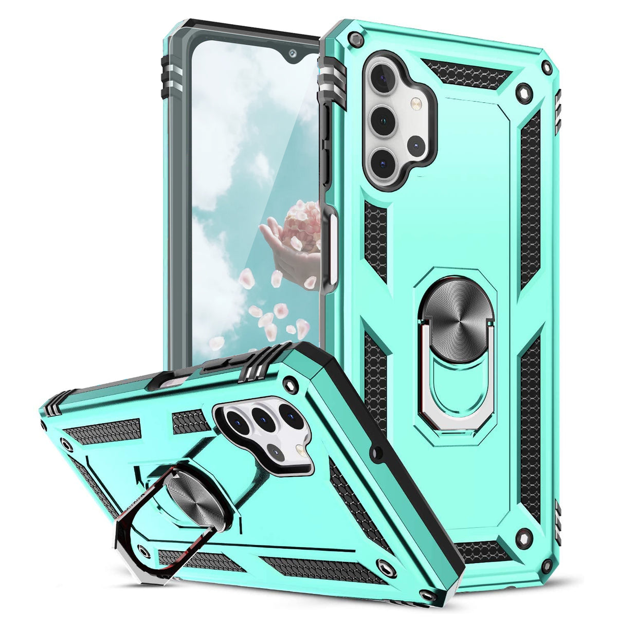 TJS "DuoGuard" Ring Kickstand Phone Case for Samsung Galaxy A32 5G