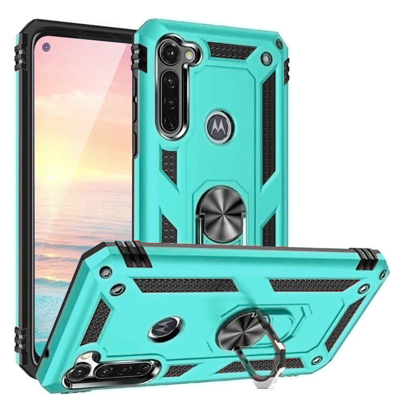 TJS "DuoGuard" Ring Kickstand Phone Case for Motorola Moto G Stylus 2020