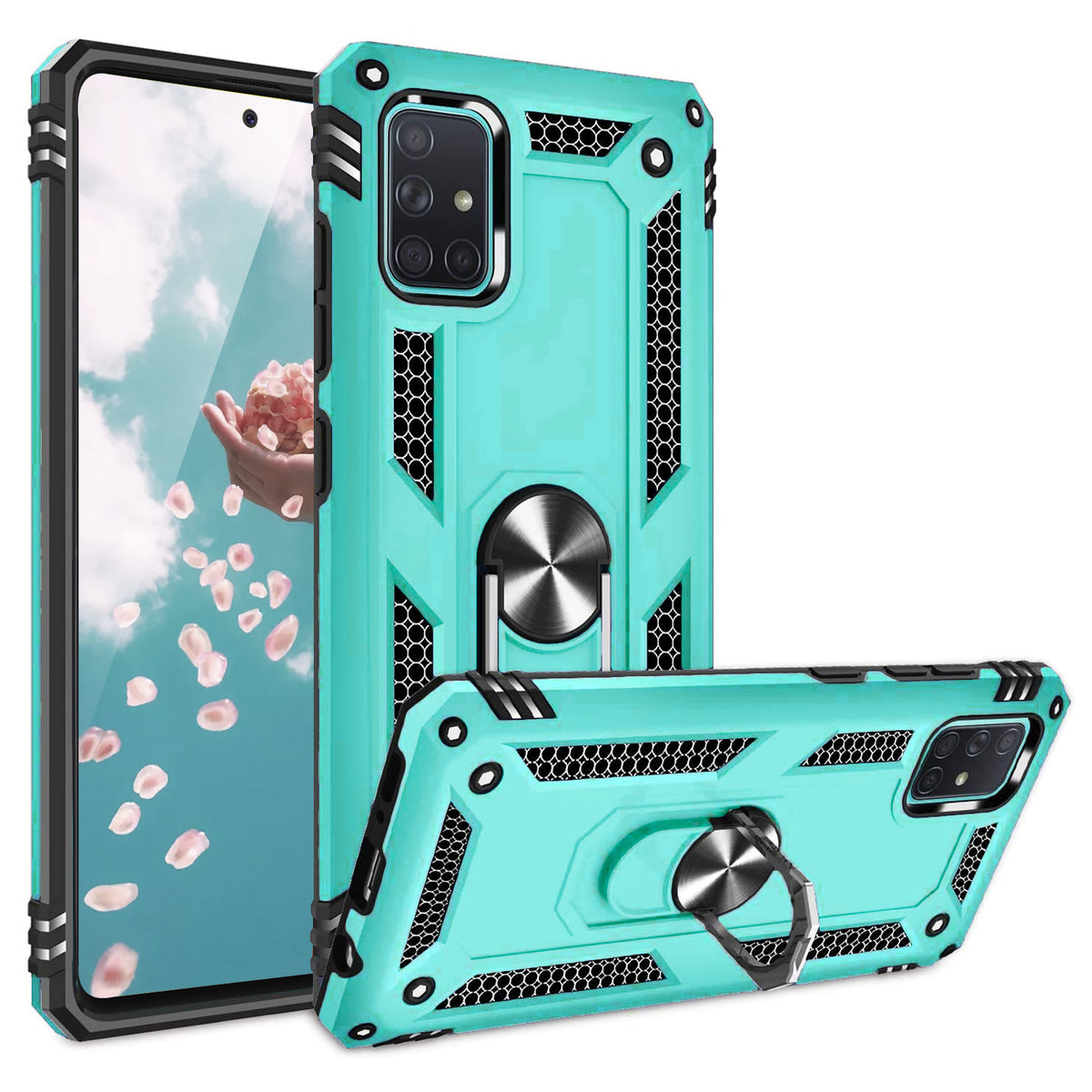 TJS "DuoGuard" Ring Kickstand Phone Case for Samsung Galaxy A51
