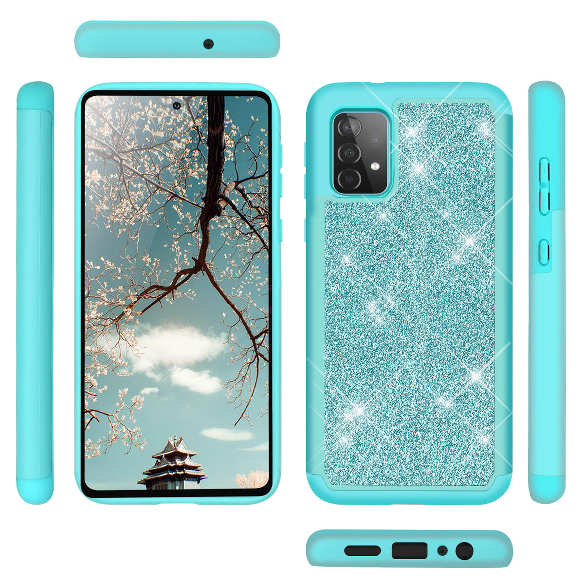 TJS "Sapphire" Hybrid Glitter Phone Case for Samsung Galaxy A52 5G